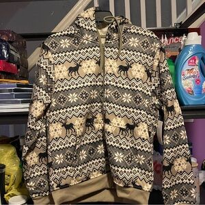 FAZE 1 Sherpa Hoodie Small Cozy Zip Up Jacket Reindeer Snowflake.